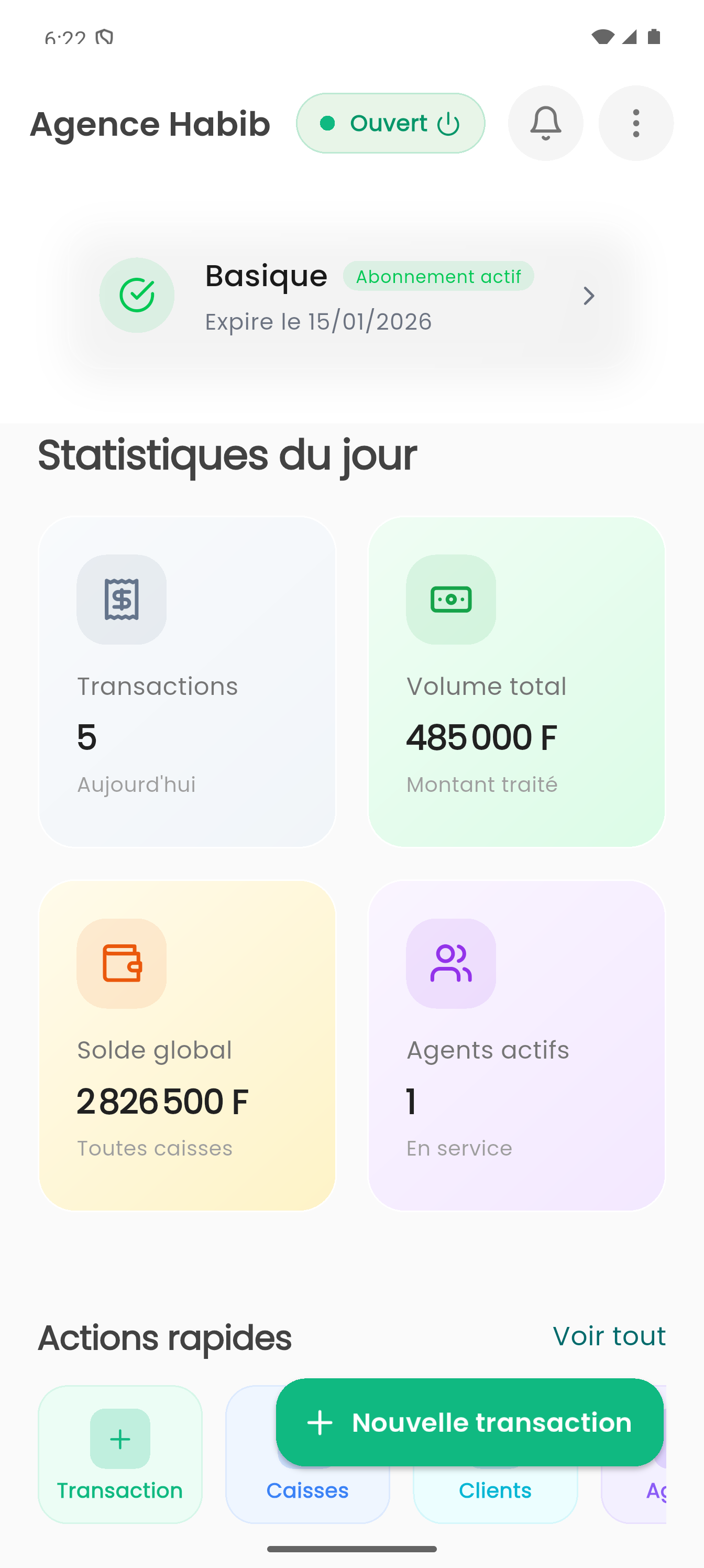 Dashboard Gérant - Vue principale